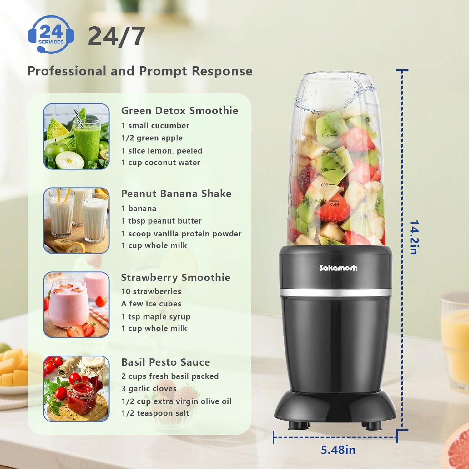 Batidora Personal SAKAMOSH 1200W con 2 Tazas 1000ml