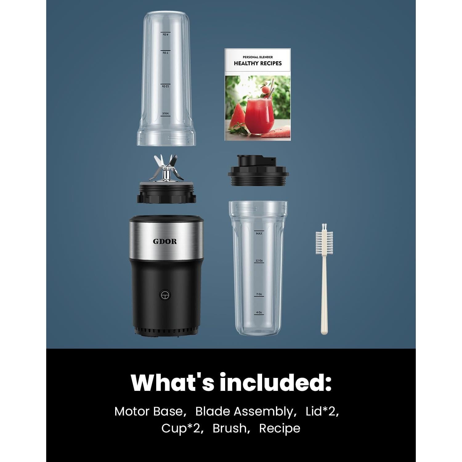 Licuadora Personal GDOR 900W con 2 Tazas de 24Oz Sin BPA