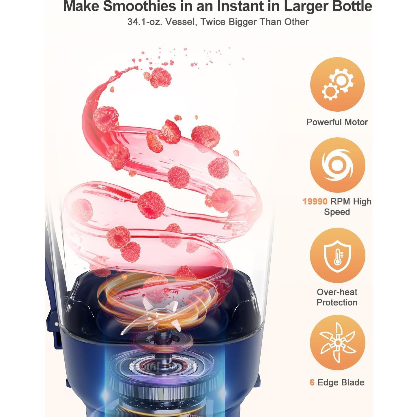 Licuadora Portátil Kawu 1.3L Recargable USB-C Sin BPA