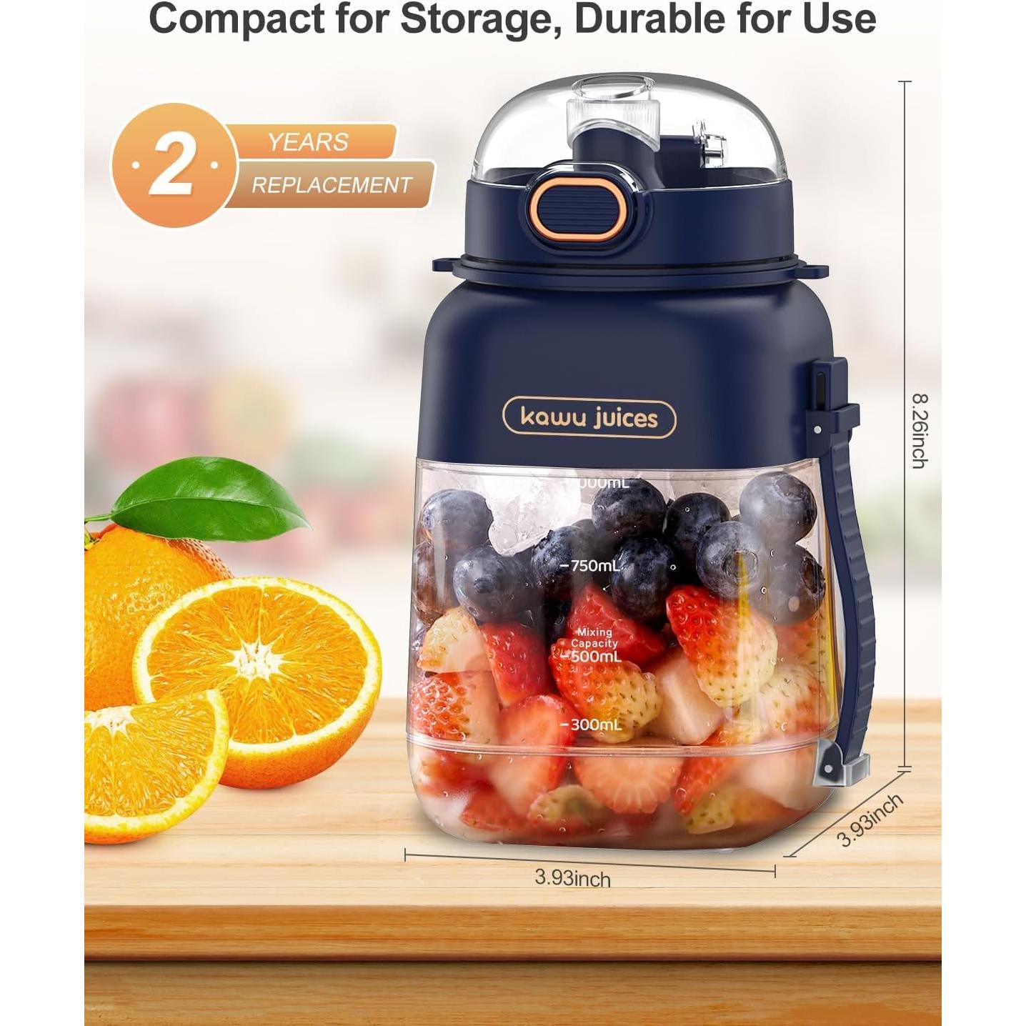 Licuadora Portátil Kawu 1.3L Recargable USB-C Sin BPA