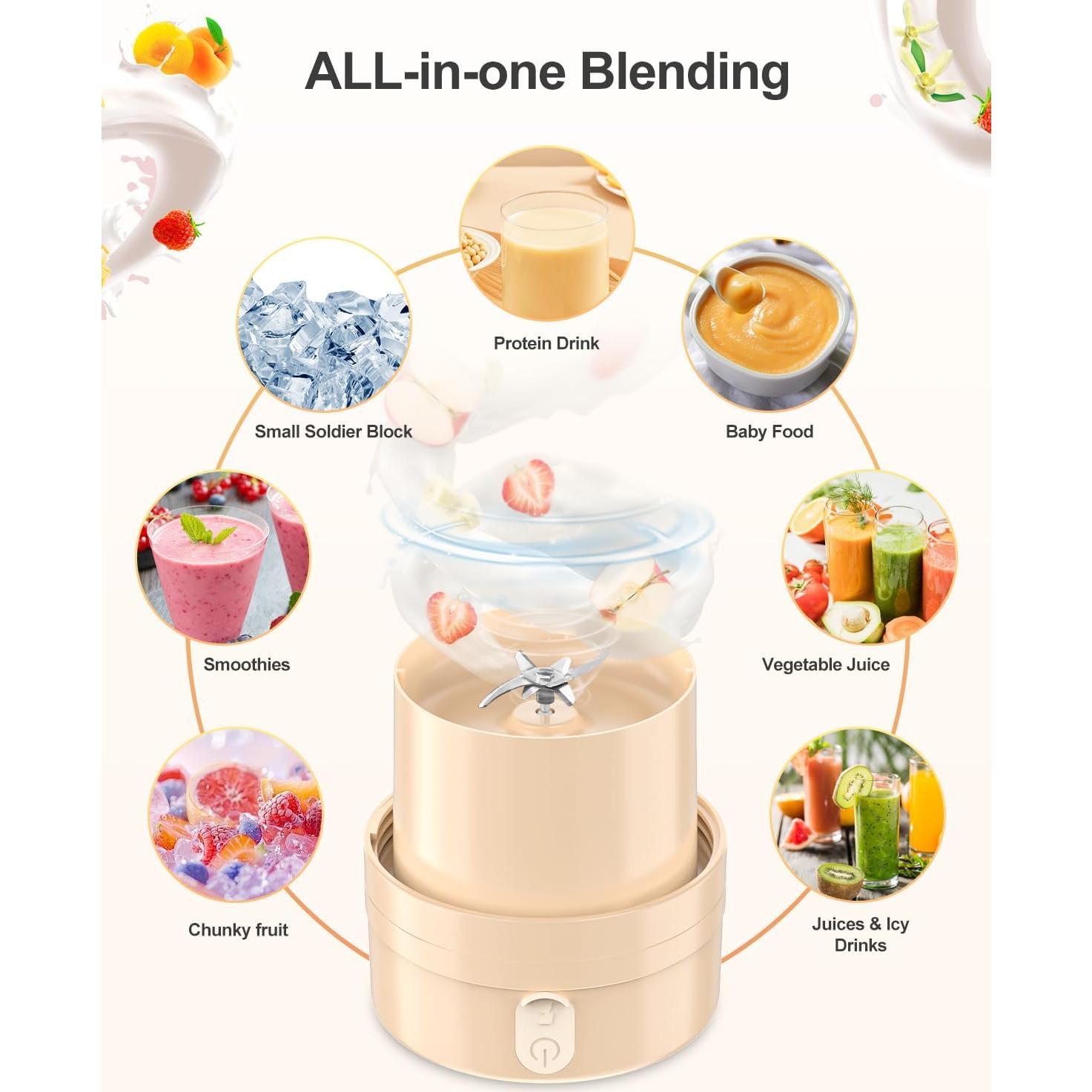 Licuadora Portátil Kawu 500ml Recargable USB-C Blanca