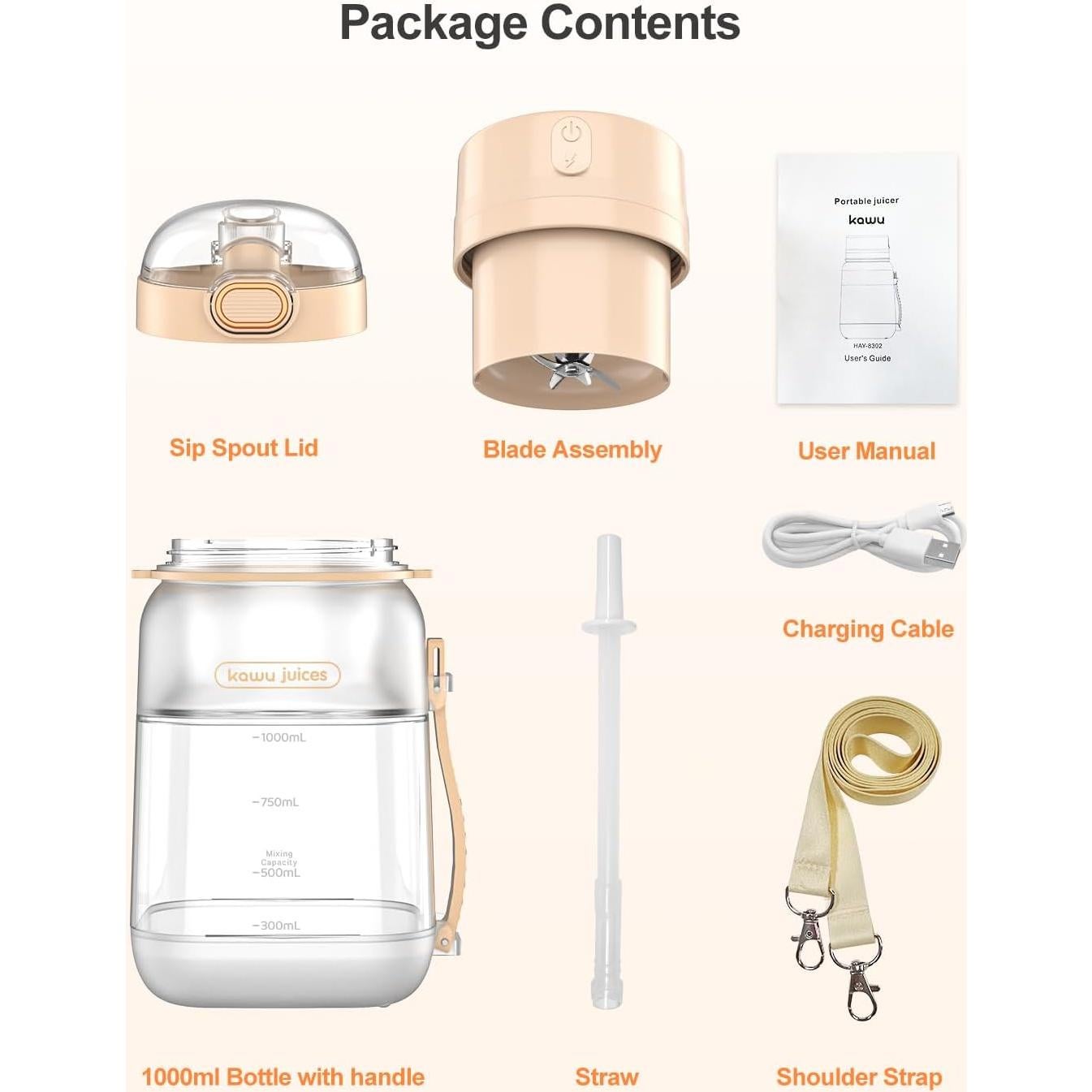 Licuadora Portátil Kawu 500ml Recargable USB-C Blanca