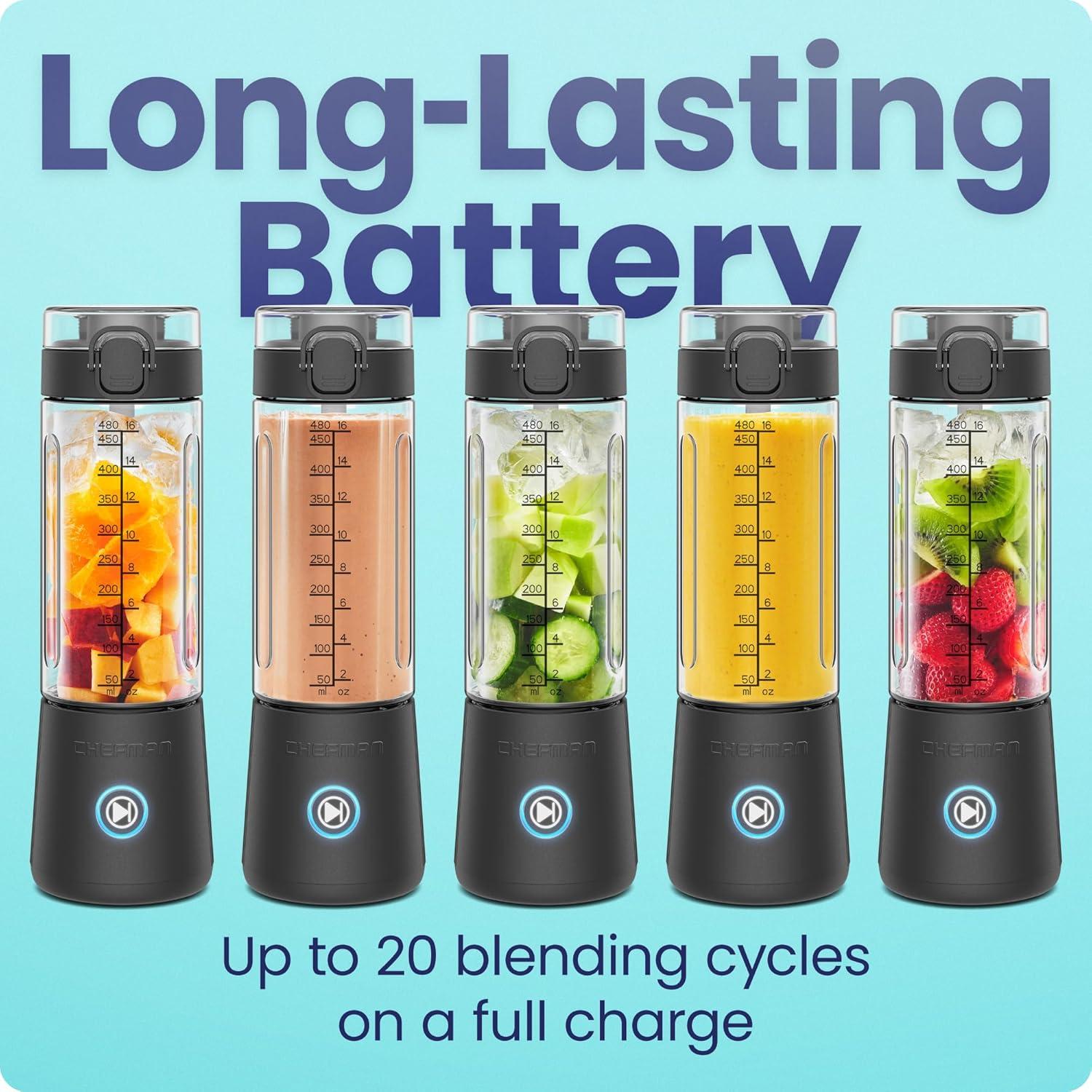 Licuadora Portátil Chefman RJ28-R 16 oz Recargable USB-C - Negro