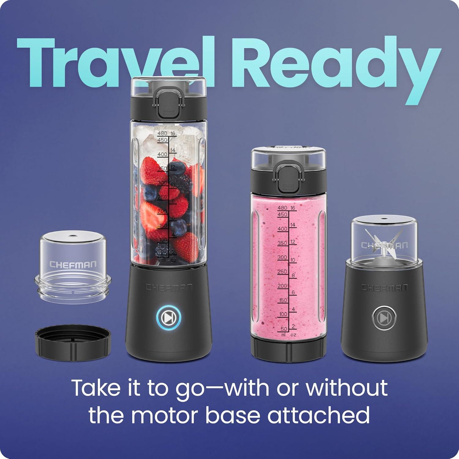 Licuadora Portátil Chefman RJ28-R 16 oz Recargable USB-C - Negro