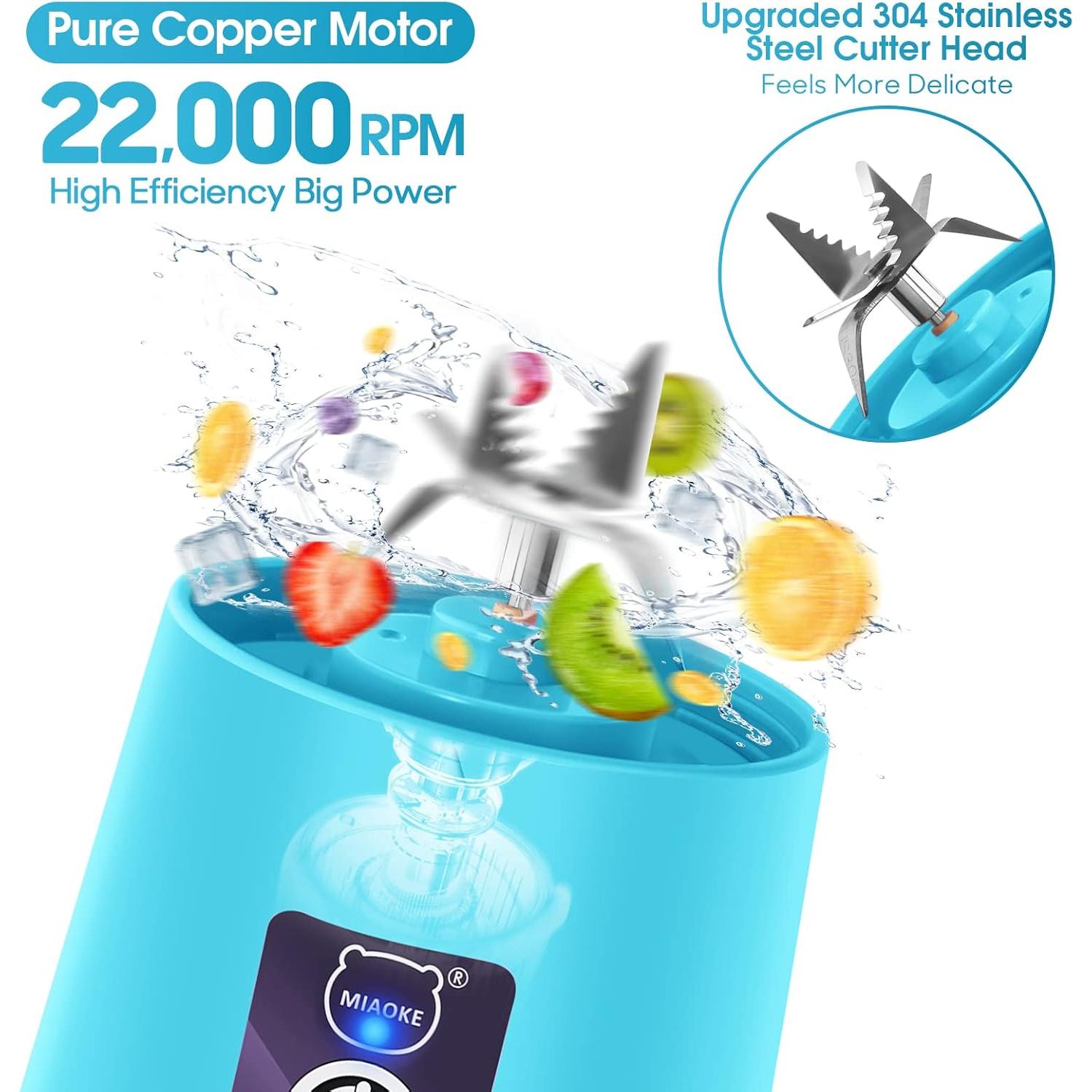 Licuadora Portátil MIAOKE 350ml Recargable USB 6 Cuchillas