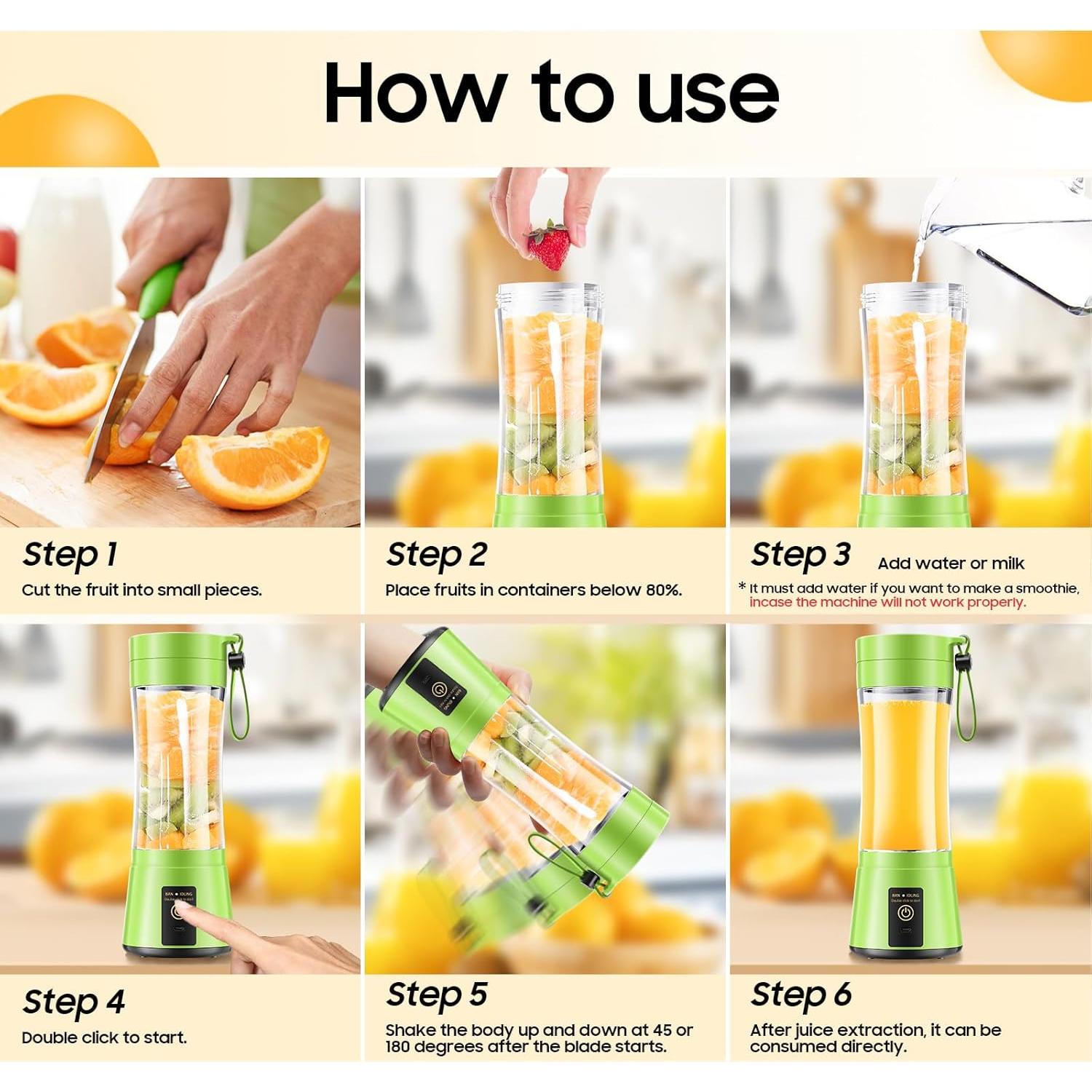 Batidora Portátil YFIXQNSU 380ml Sin Cable Verde para Jugos