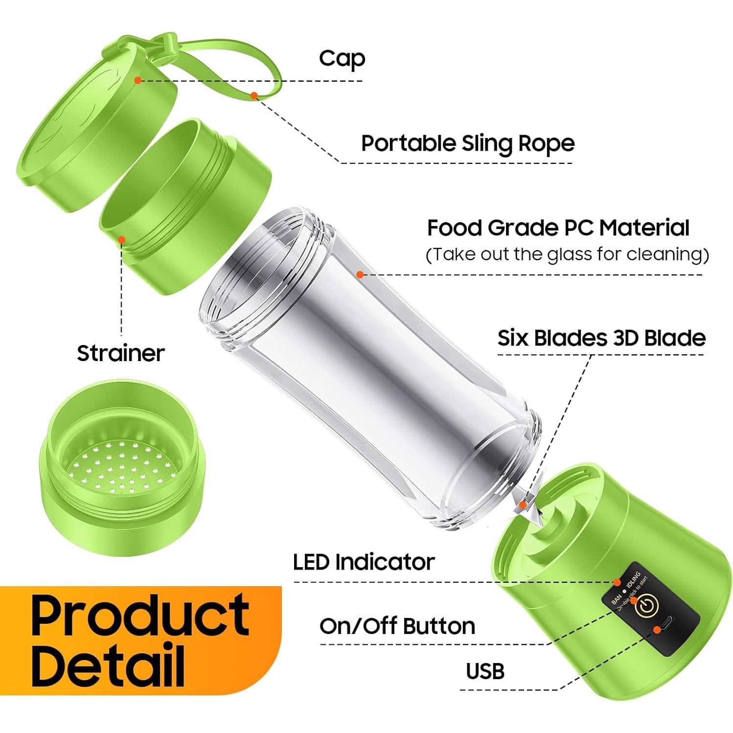 Batidora Portátil YFIXQNSU 380ml Sin Cable Verde para Jugos