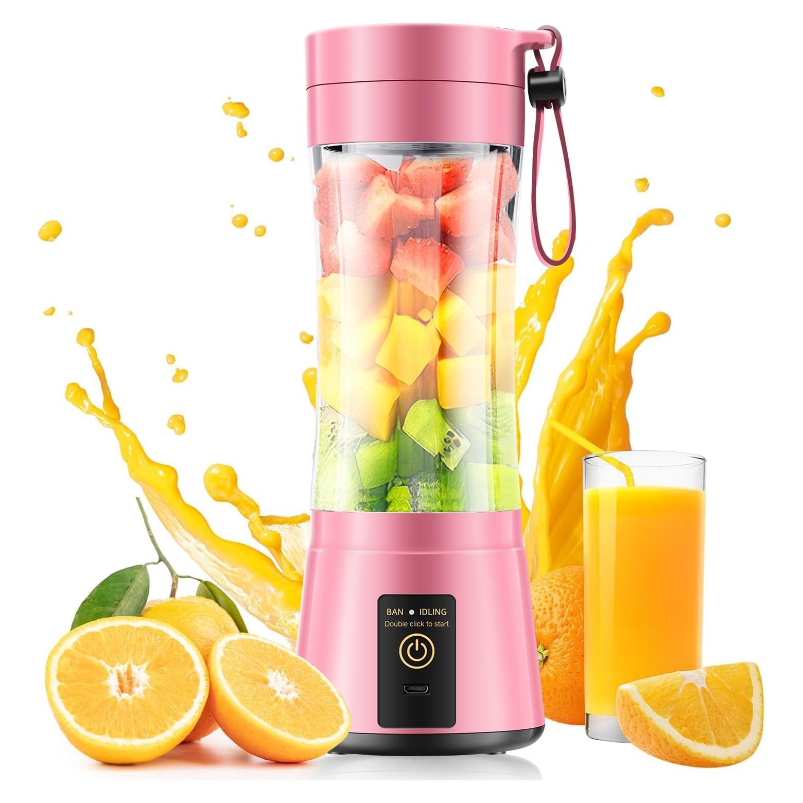 Licuadora Portátil YFIXQNSU Rosa 380ml 6 Cuchillas Inoxidable