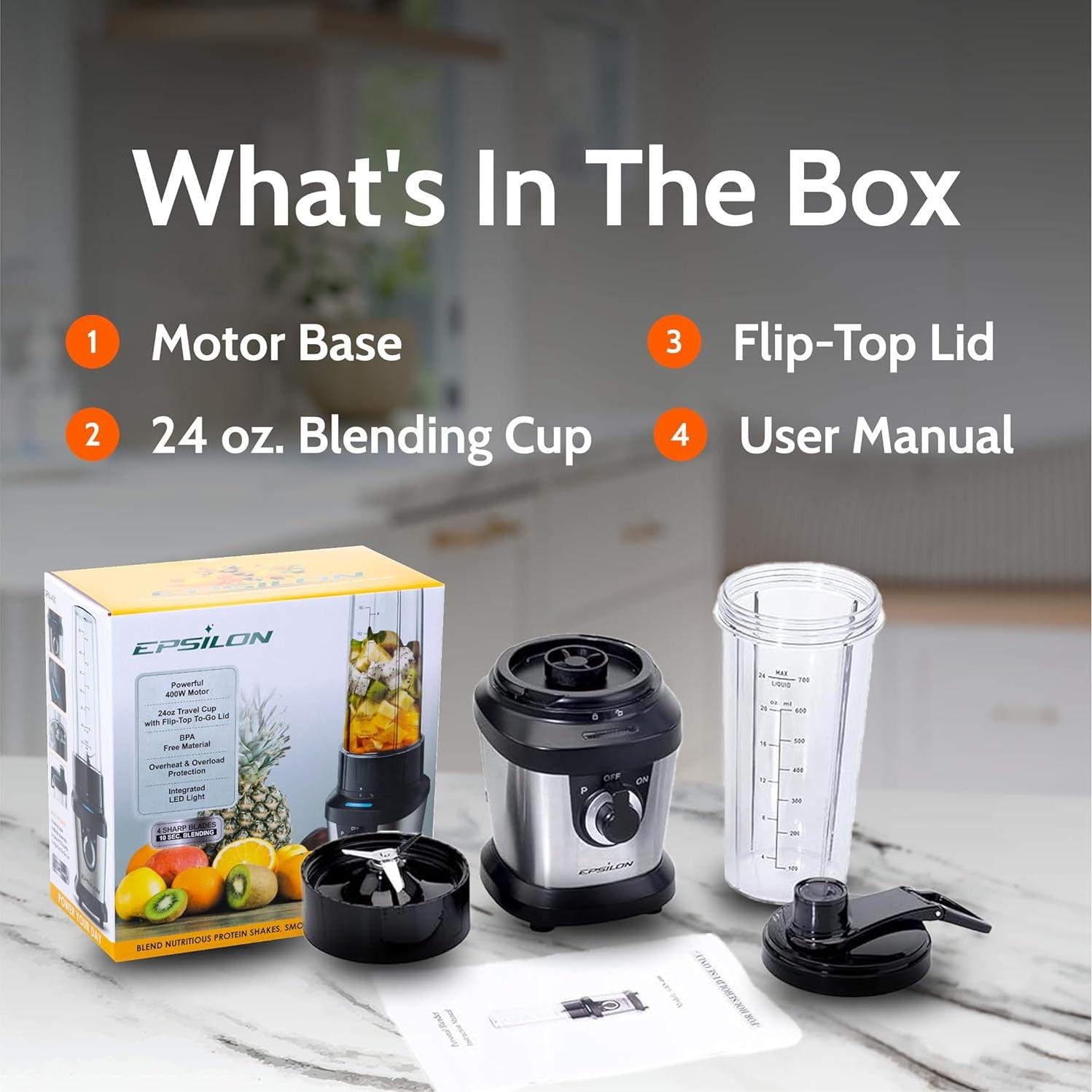 Mezclador portátil Epsilon 400W con botella 0.71L libre de BPA