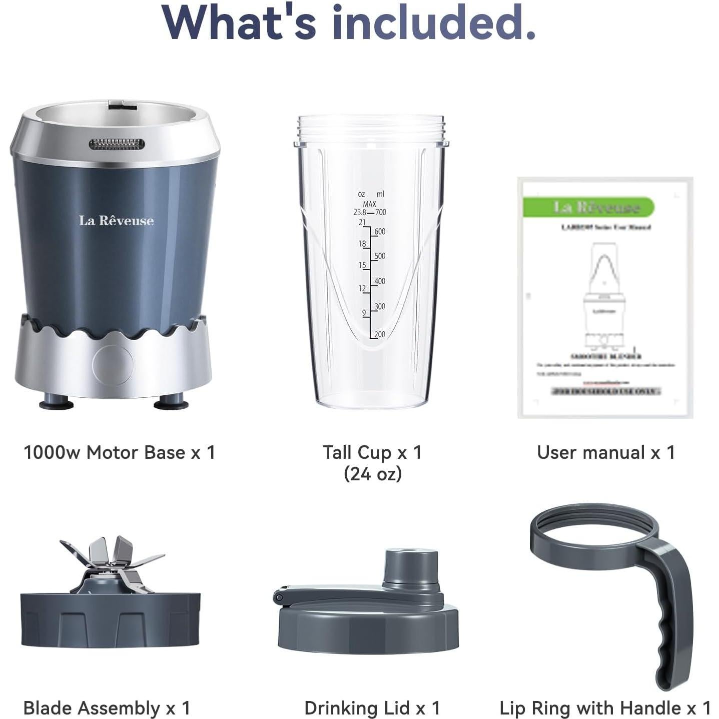 Licuadora Personal La Reveuse 1000W 24oz (0.71L) Gris