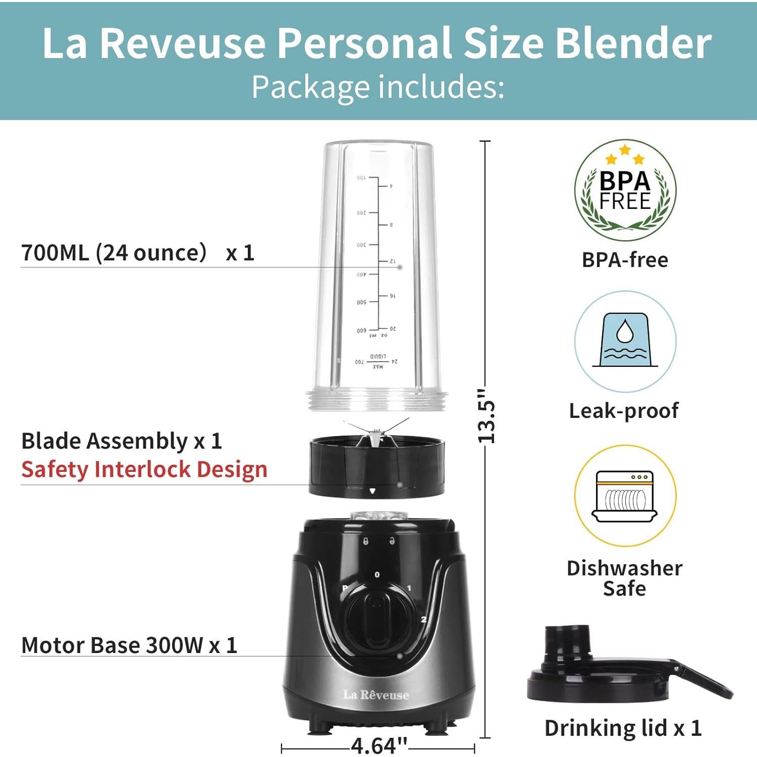 Licuadora Personal La Reveuse 300W con Botella 24 oz Libre BPA