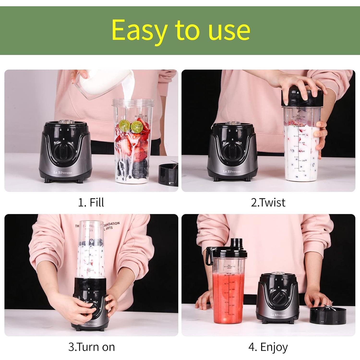 Licuadora Personal La Reveuse 300W con Botella 24 oz Libre BPA