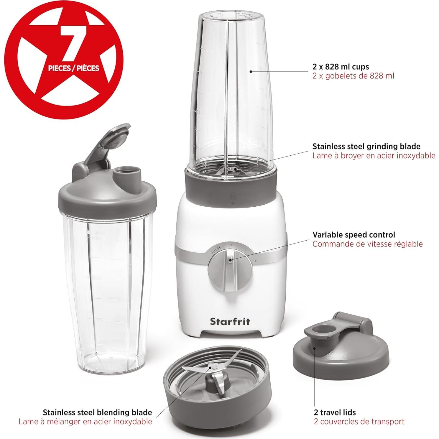 Licuadora Personal Starfrit 300W 828ml 2 Tazas Acero Inoxidable