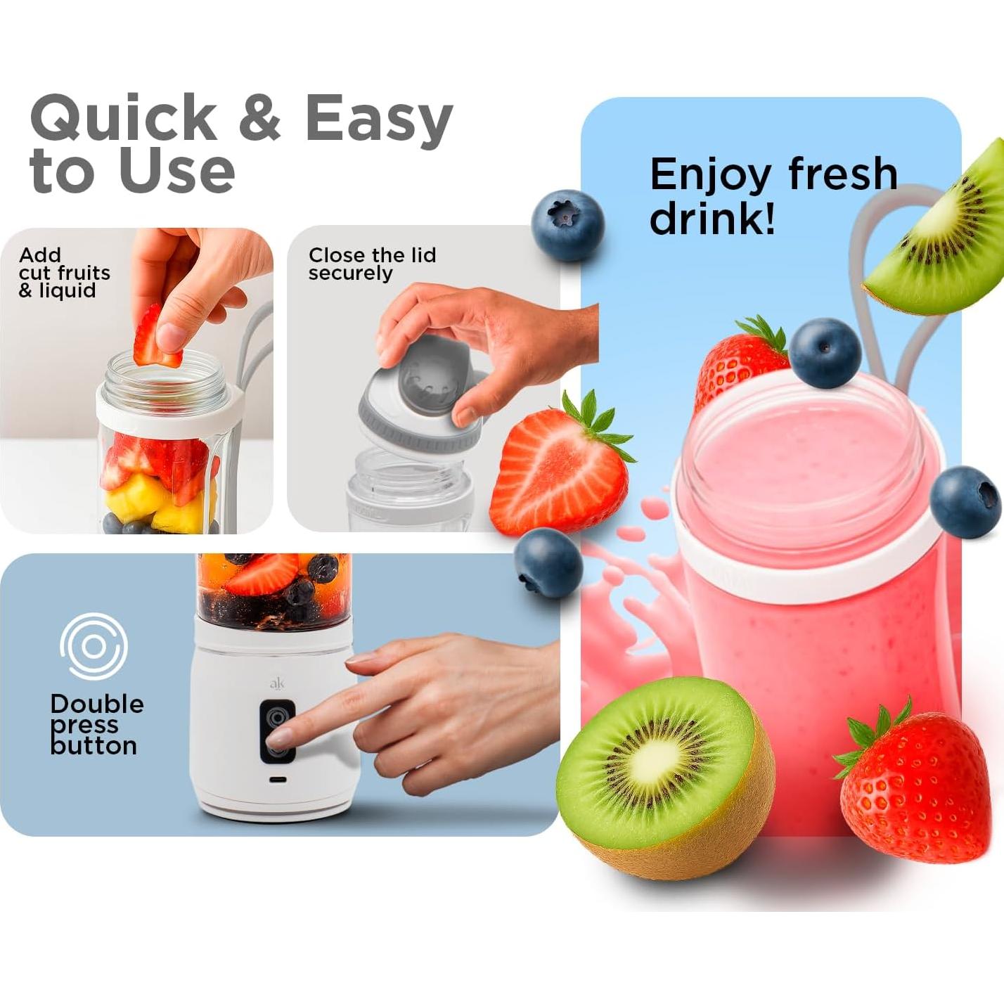 Licuadora Portátil AK ANKLAS 700ml USB 6 Cuchillas Acero Inoxidable