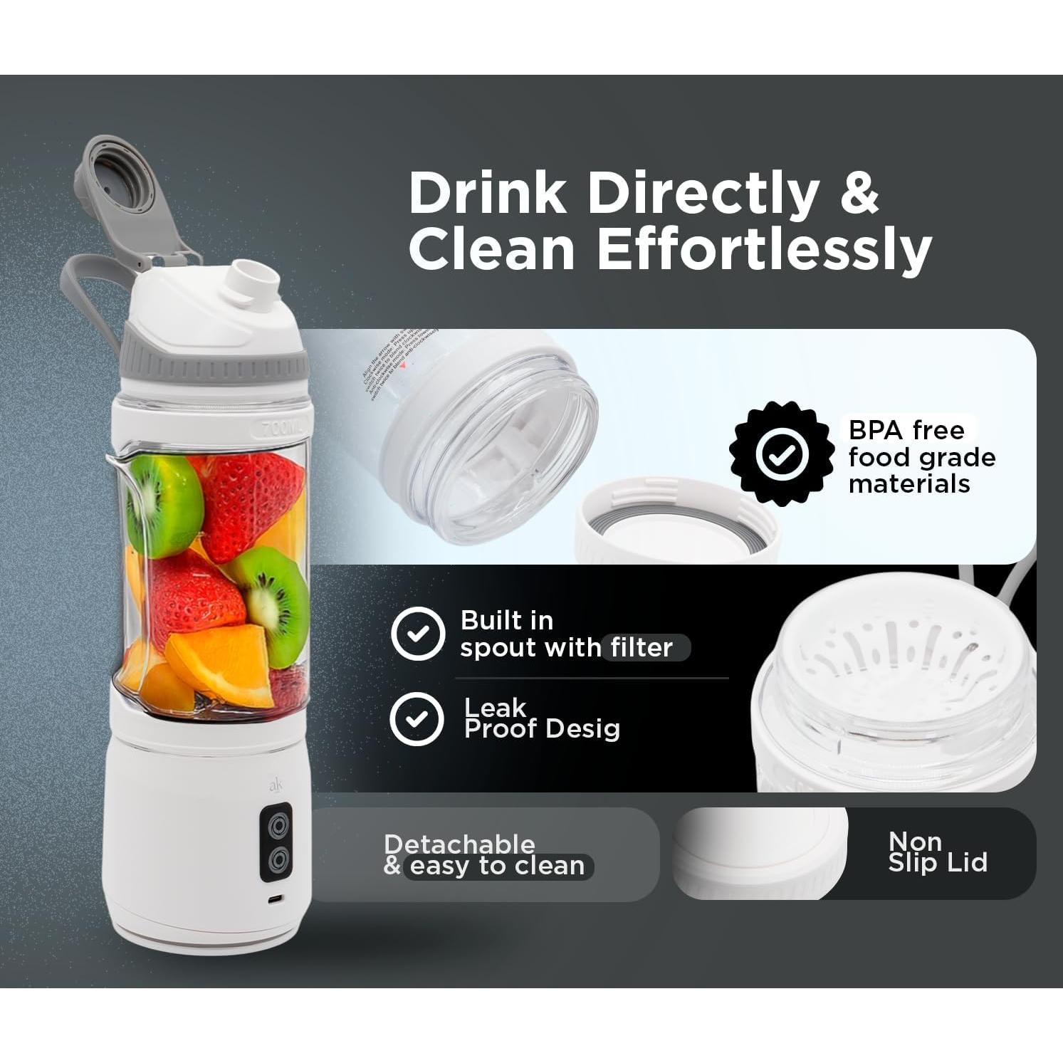 Licuadora Portátil AK ANKLAS 700ml USB 6 Cuchillas Acero Inoxidable