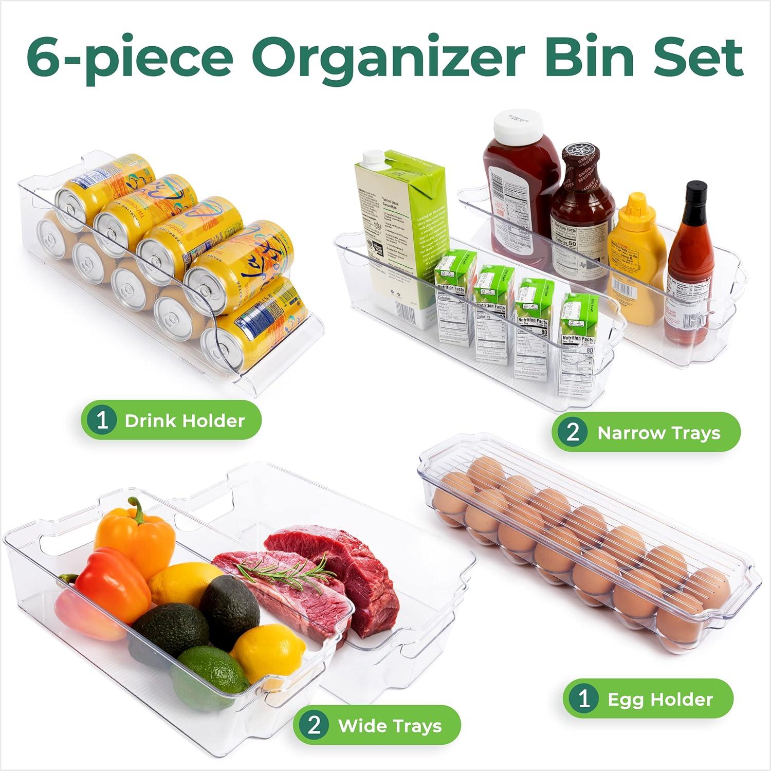 Juego de Organizadores para Refrigerador Greenco - 6 Bins Apilables Transparentes