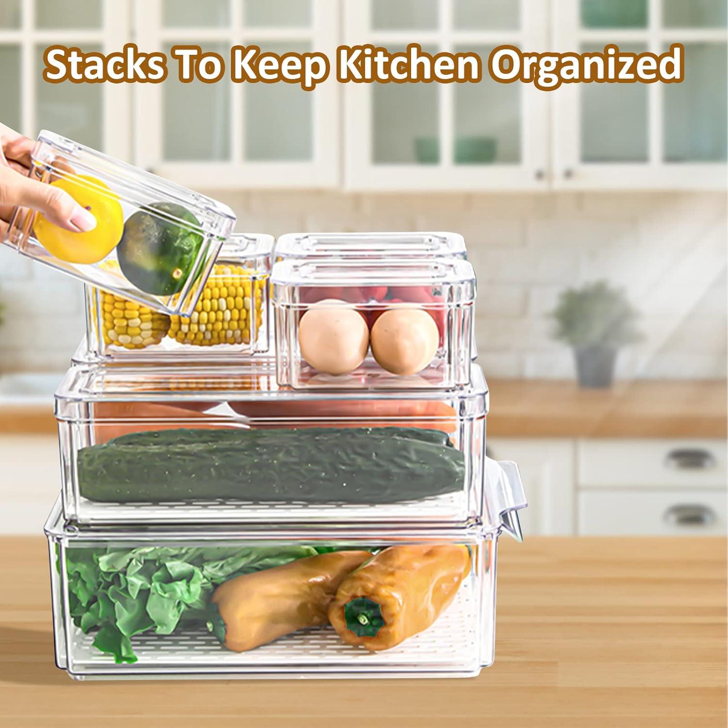 14 Contenedores Apilables para Refrigerador Jiazonsong 30x20cm