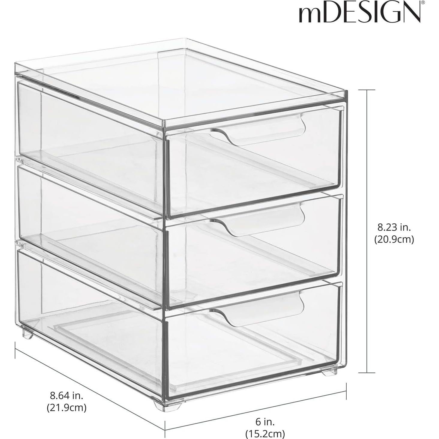 Organizador de Cocina mDesign con 3 Cajones Apilables - Transparente