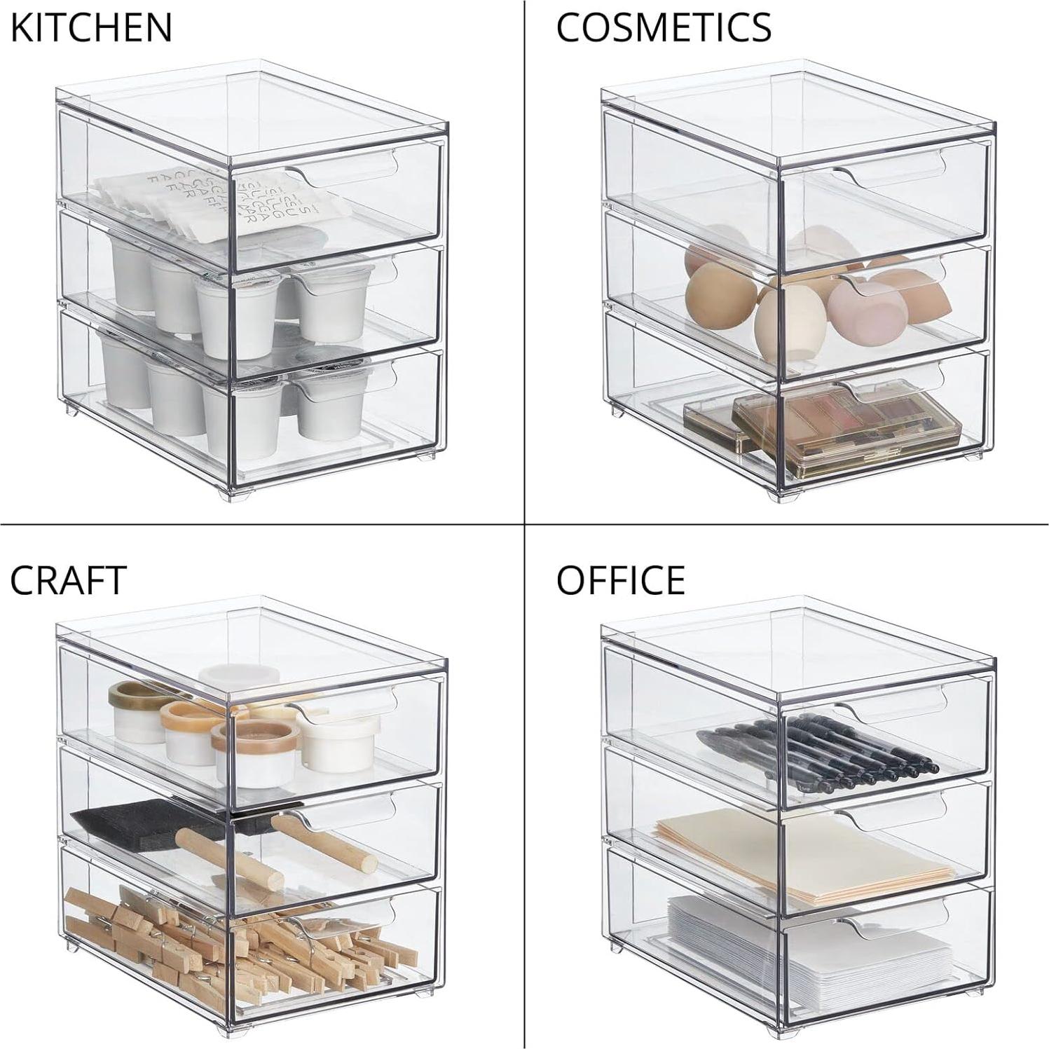 Organizador de Cocina mDesign con 3 Cajones Apilables - Transparente