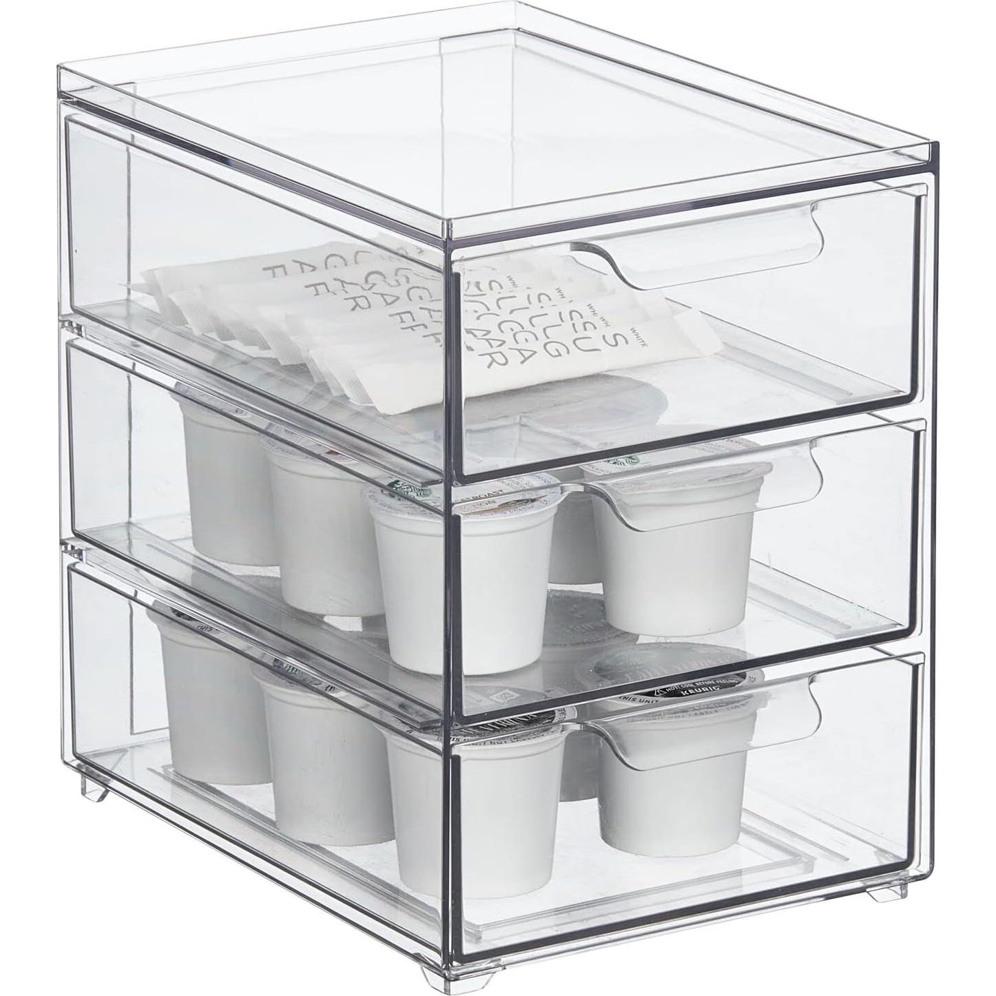 Organizador de Cocina mDesign con 3 Cajones Apilables - Transparente