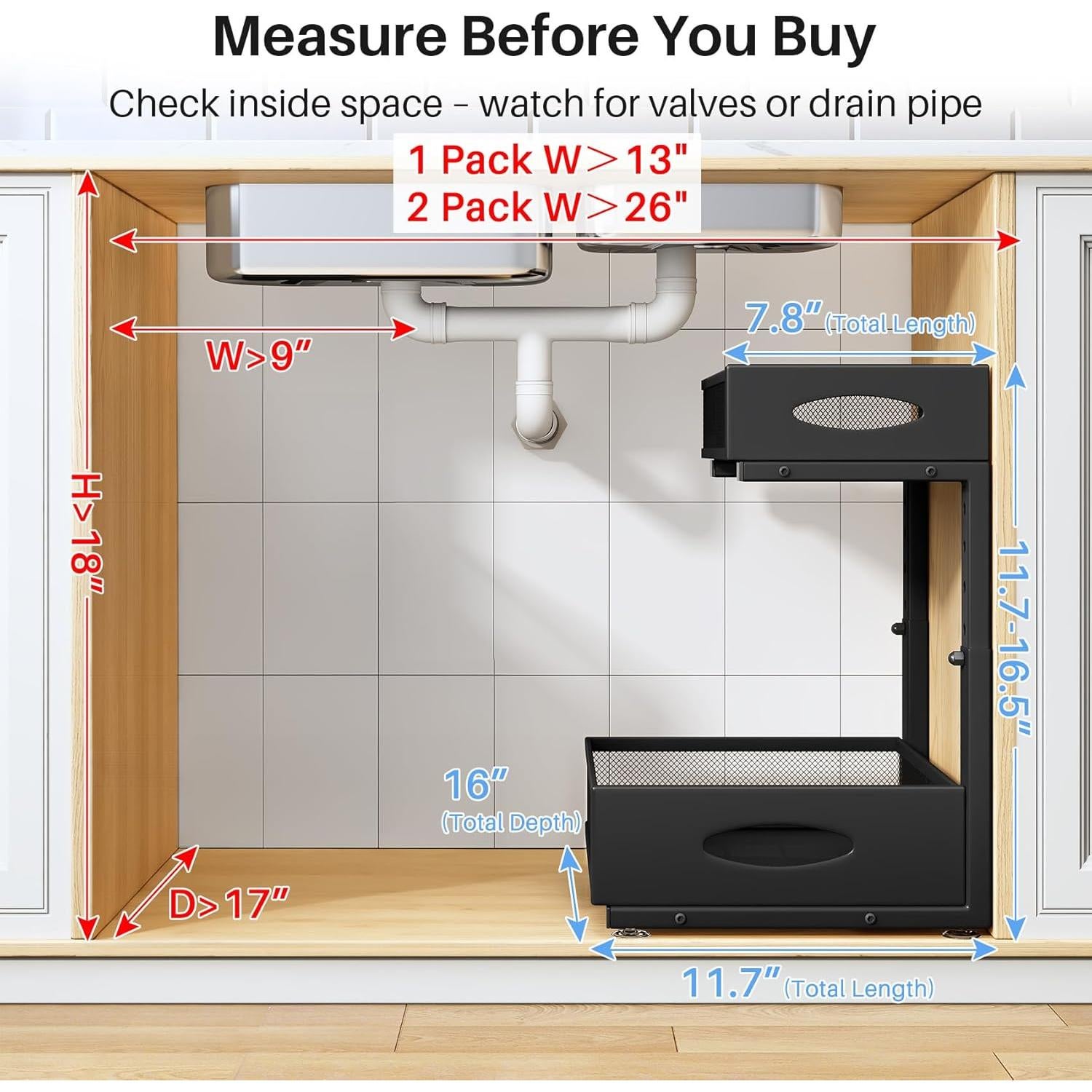 Organizador Bajo Fregadero PXRACK 2 Niveles Ajustable Negro