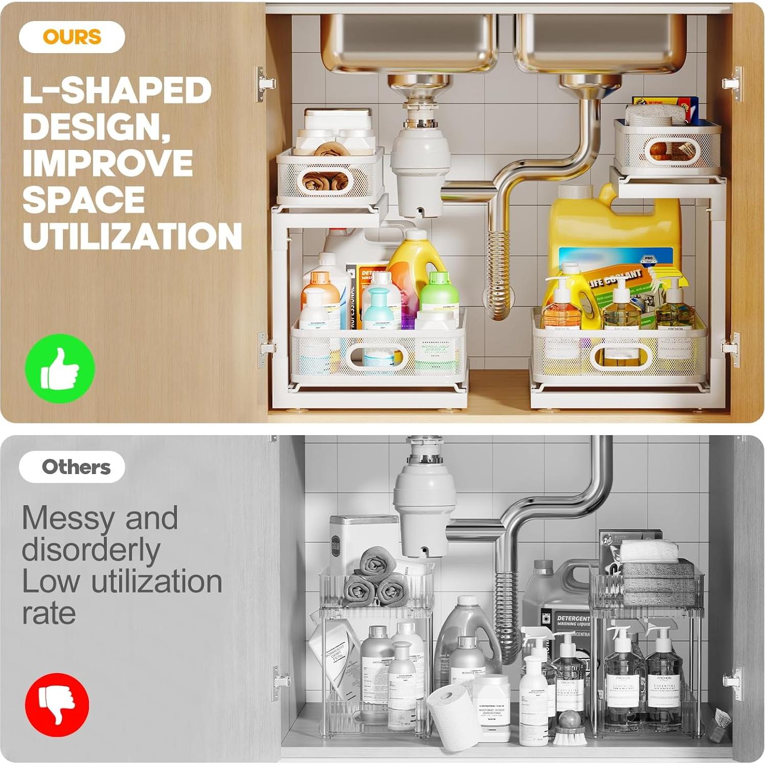 Organizador Bajo Fregadero Biboraya 2 Paquetes con Cajón Deslizante