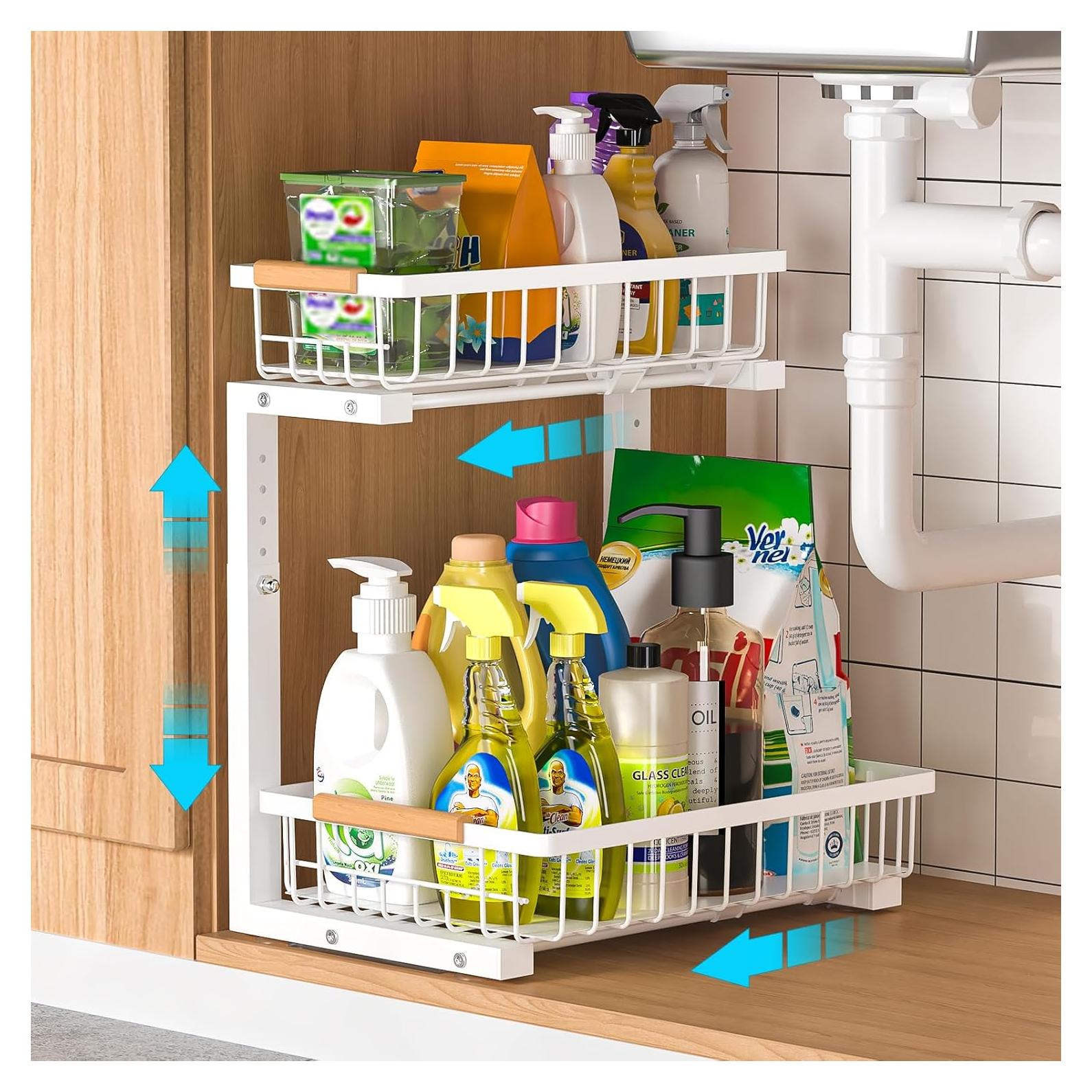 Organizador Bajo Fregadero Liuoud 2 Niveles Ajustable Blanco