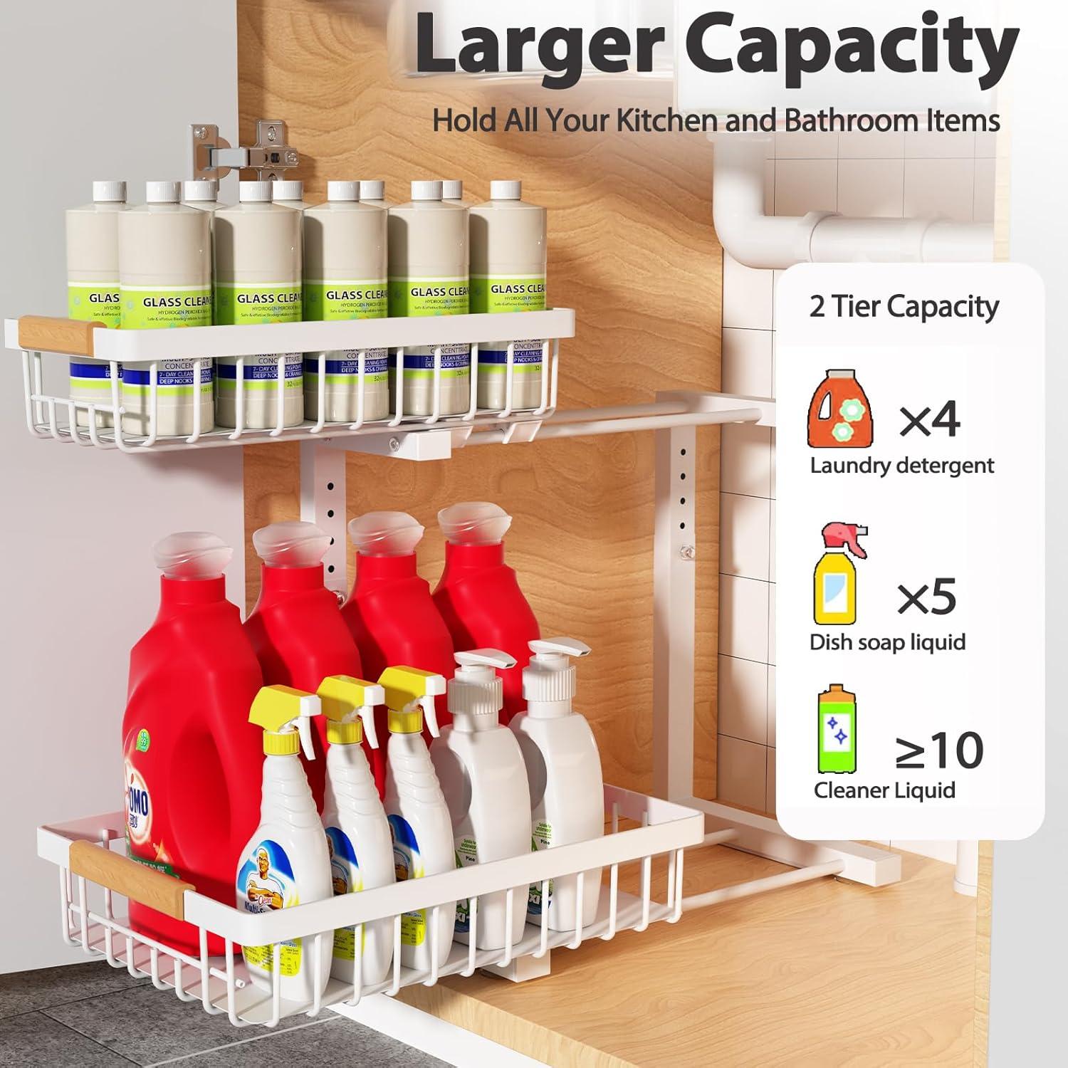 Organizador Bajo Fregadero Liuoud 2 Niveles Ajustable Blanco