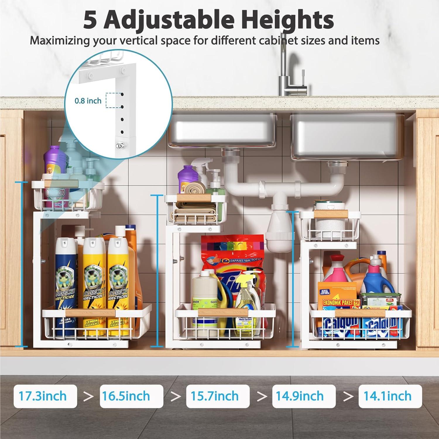 Organizador Bajo Fregadero Liuoud 2 Niveles Ajustable Blanco