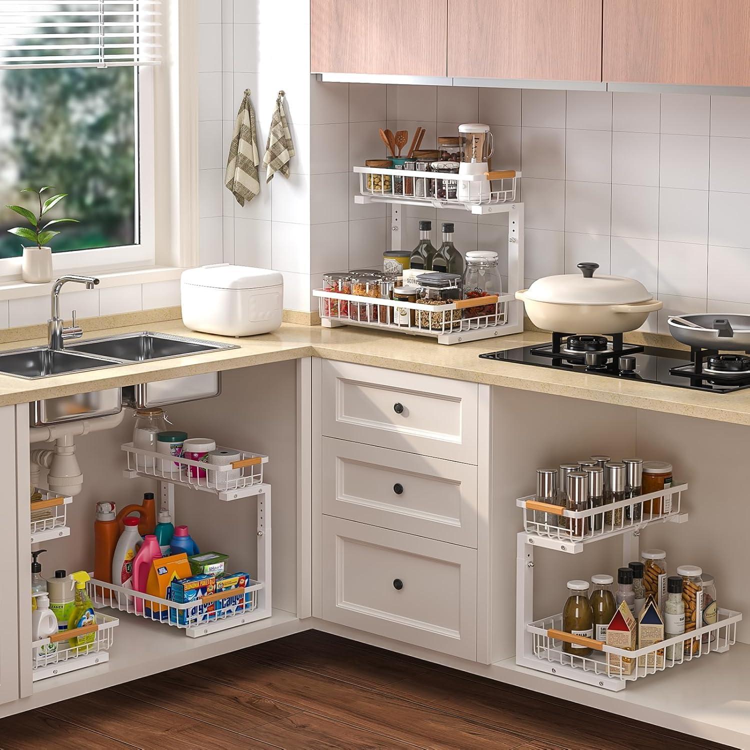 Organizador Bajo Fregadero Liuoud 2 Niveles Ajustable Blanco