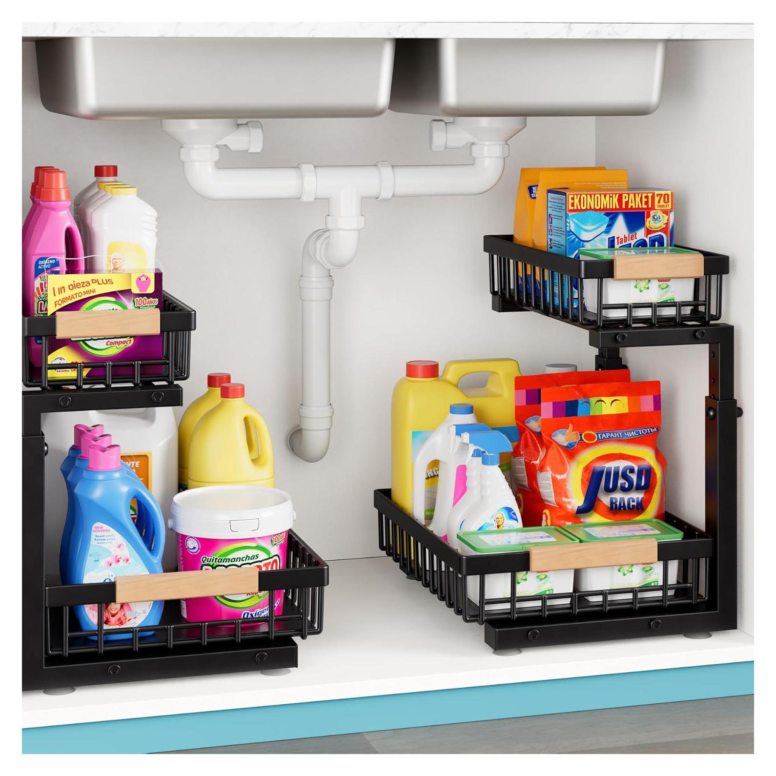 Organizador Bajo Fregadero Jusdyrack 2 Niveles Ajustable Negro