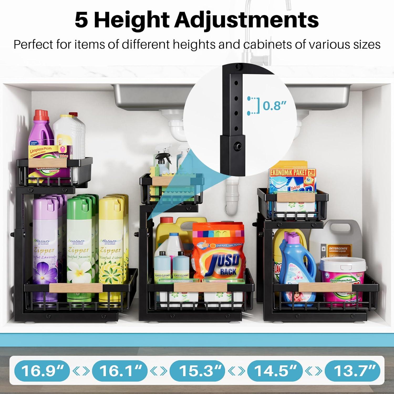 Organizador Bajo Fregadero Jusdyrack 2 Niveles Ajustable Negro