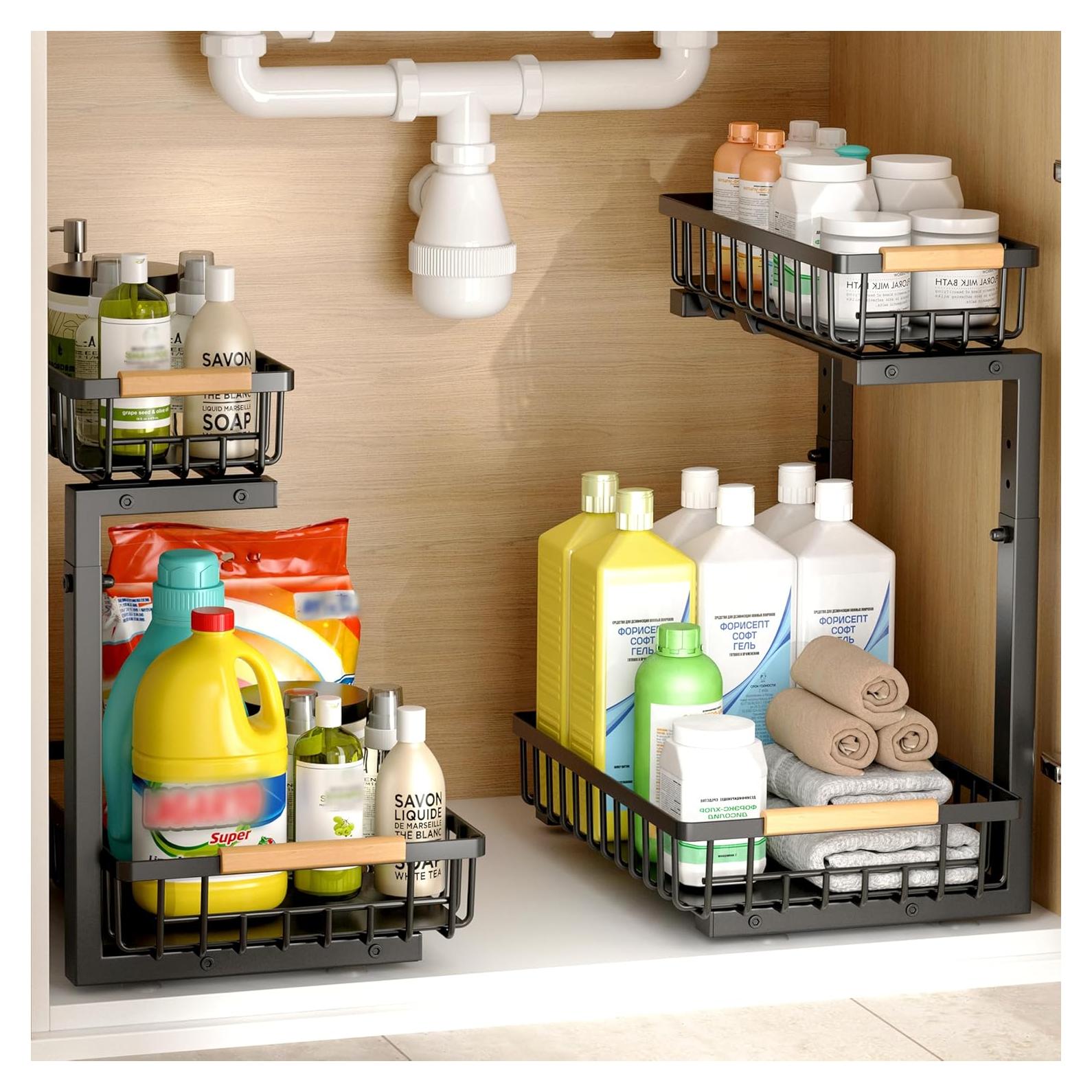 Organizador Bajo Fregadero FapZox 2 Niveles Ajustable Metal Negro