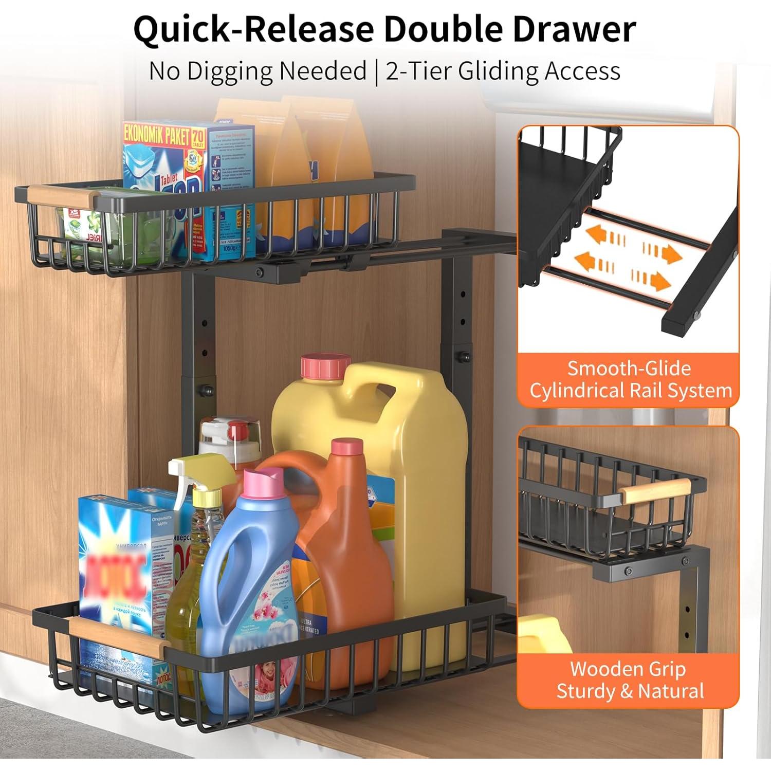 Organizador Bajo Fregadero FapZox 2 Niveles Ajustable Metal Negro