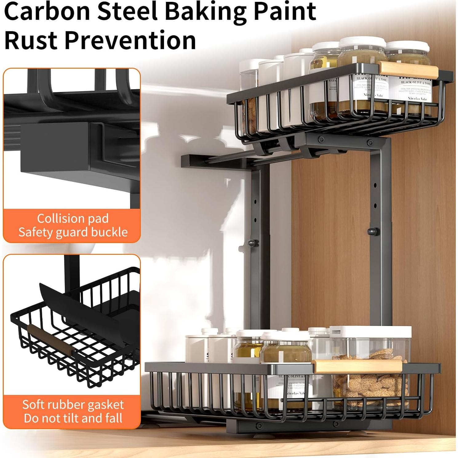 Organizador Bajo Fregadero FapZox 2 Niveles Ajustable Metal Negro