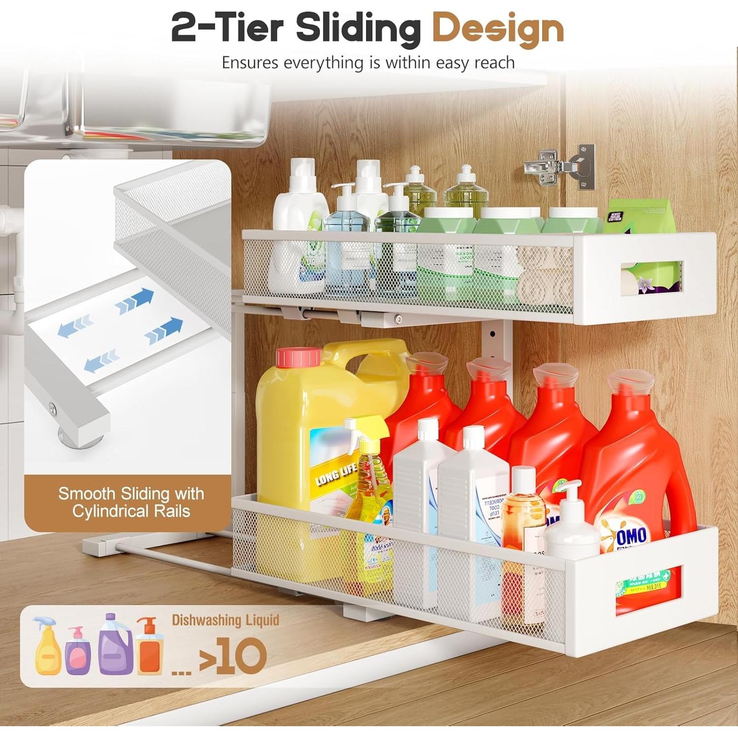 Organizador Bajo Fregadero Biboraya 2 Niveles Blanco 40.9 cm