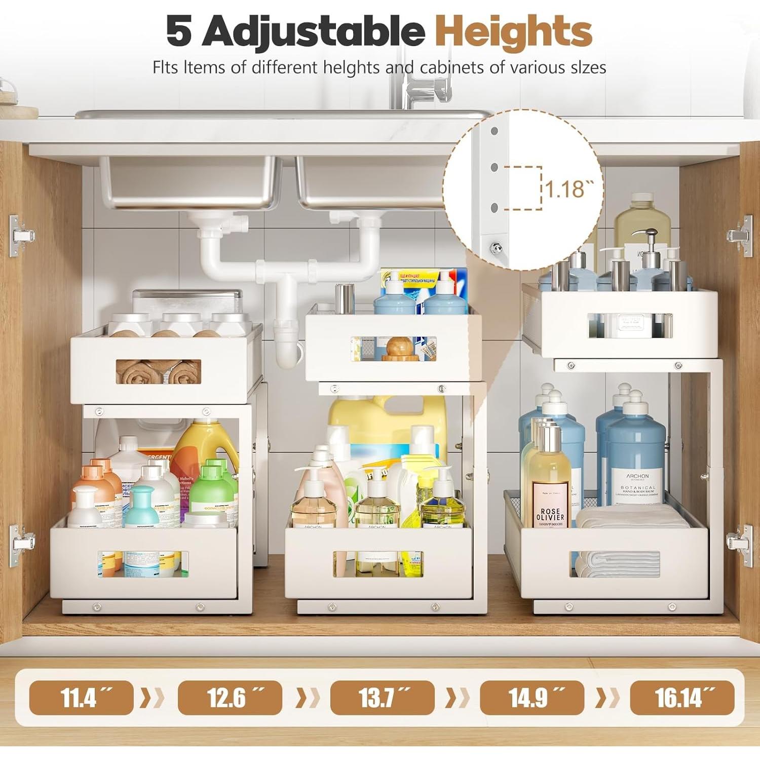 Organizador Bajo Fregadero Biboraya 2 Niveles Blanco 40.9 cm