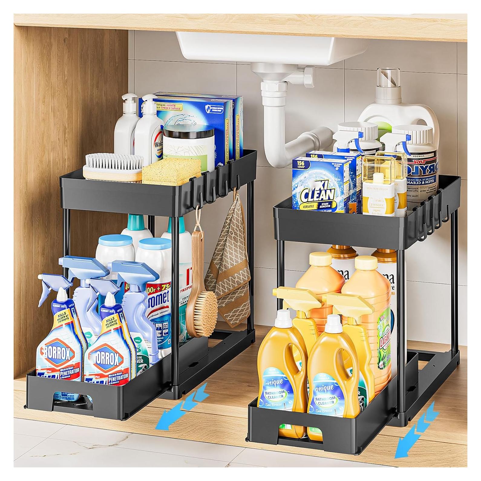 Organizador Bajo Fregadero Delamu 2 Niveles Negro 38.67x22.66 cm