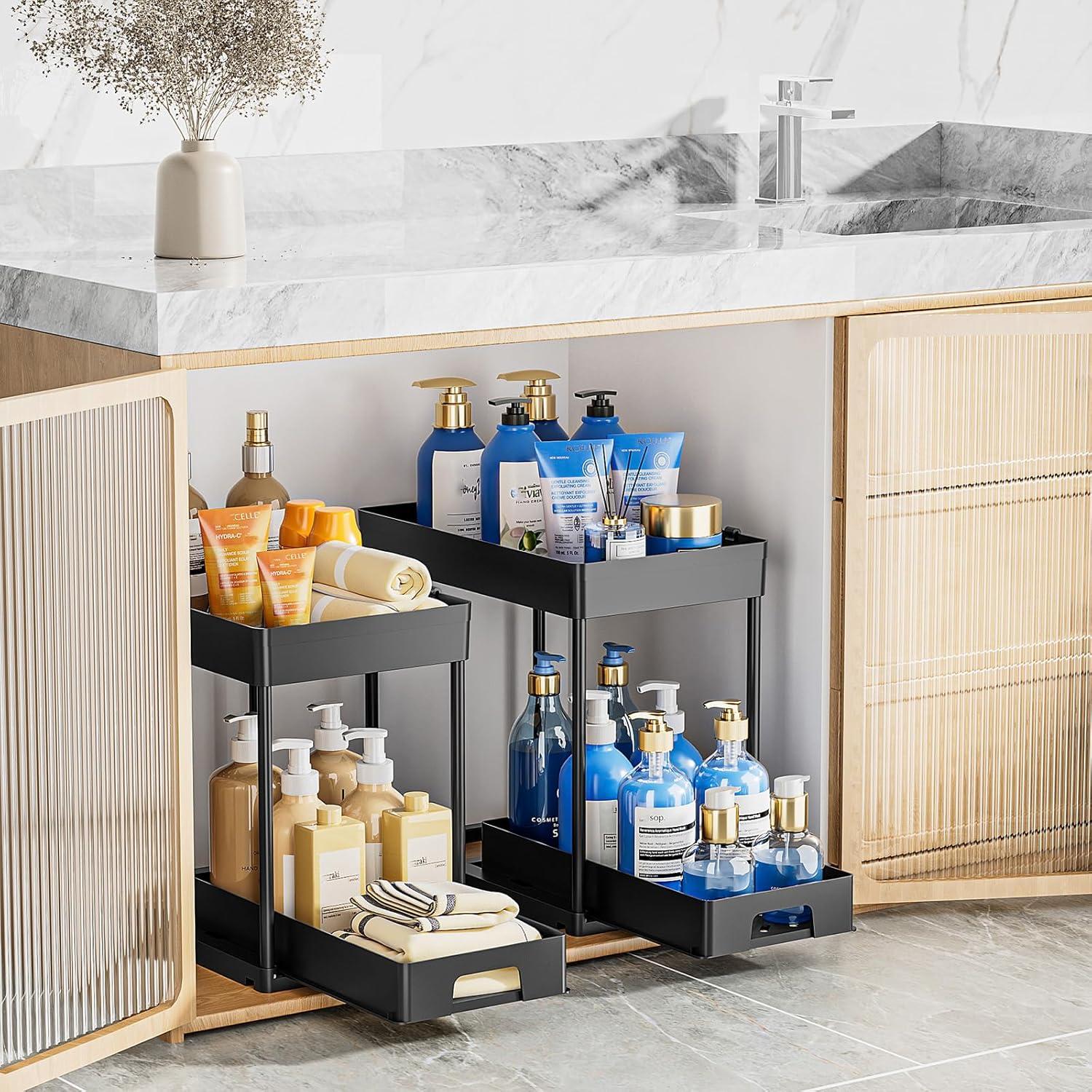 Organizador Bajo Fregadero Delamu 2 Niveles Negro 38.67x22.66 cm