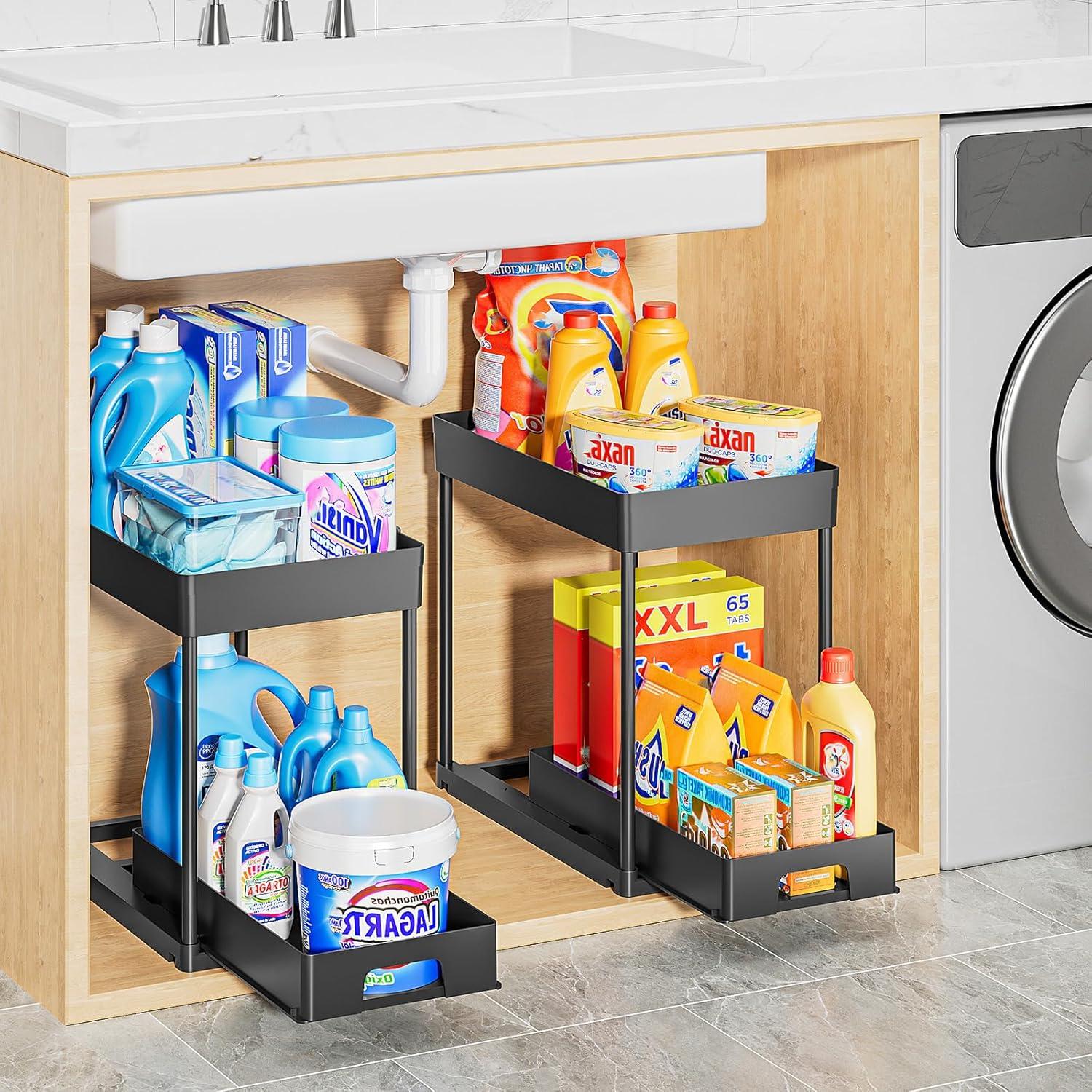 Organizador Bajo Fregadero Delamu 2 Niveles Negro 38.67x22.66 cm