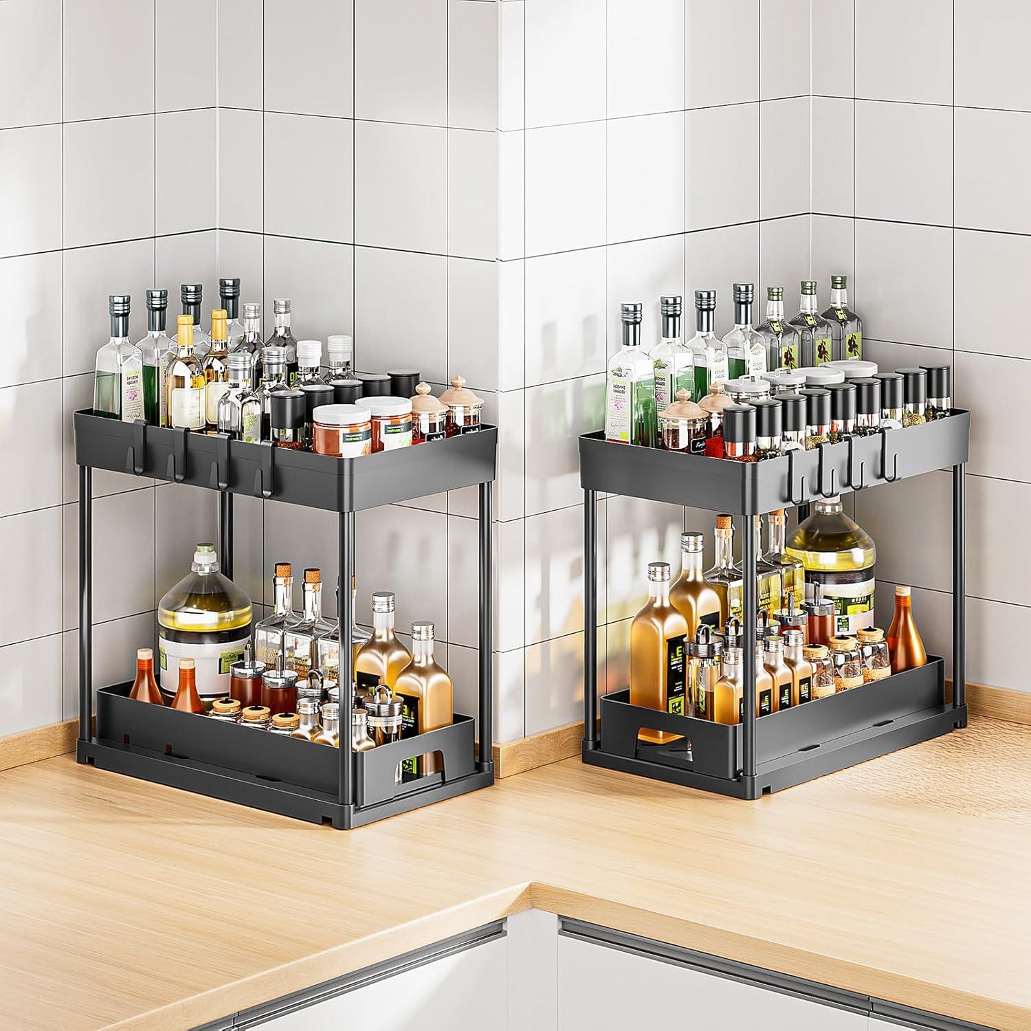 Organizador Bajo Fregadero Delamu 2 Niveles Negro 38.67x22.66 cm