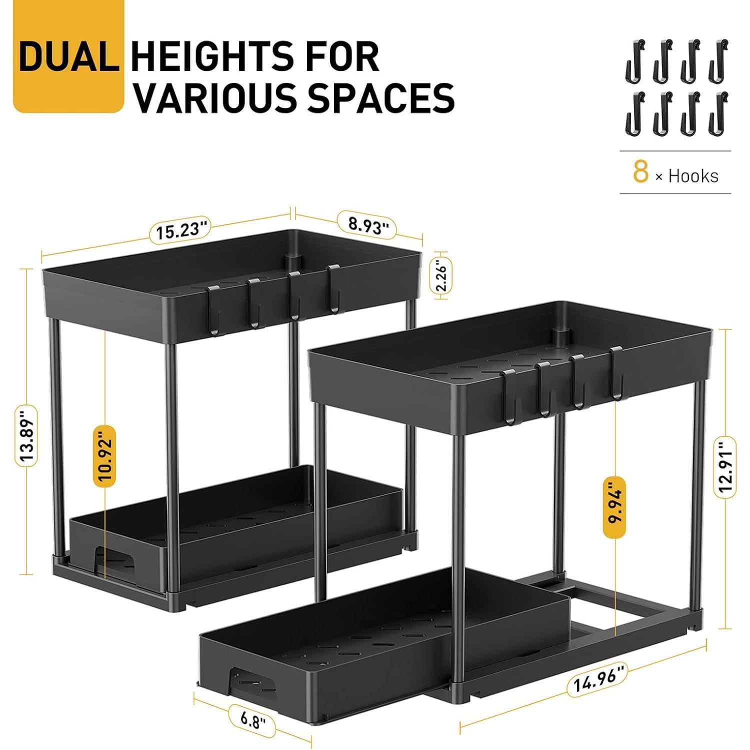 Organizador Bajo Fregadero Delamu 2 Niveles Negro 38.67x22.66 cm
