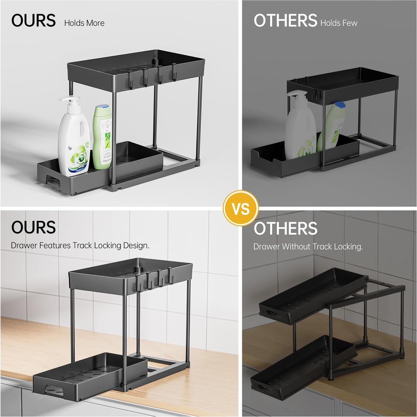 Organizador Bajo Fregadero Delamu 2 Niveles Negro 38.67x22.66 cm