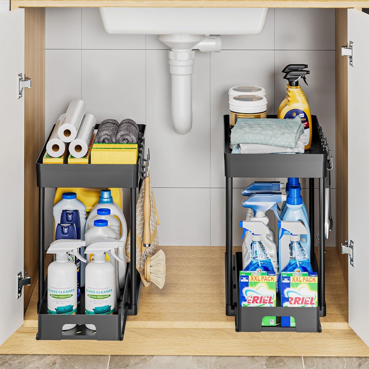 Organizador Bajo Fregadero Delamu 2 Niveles Negro 38.67x22.66 cm