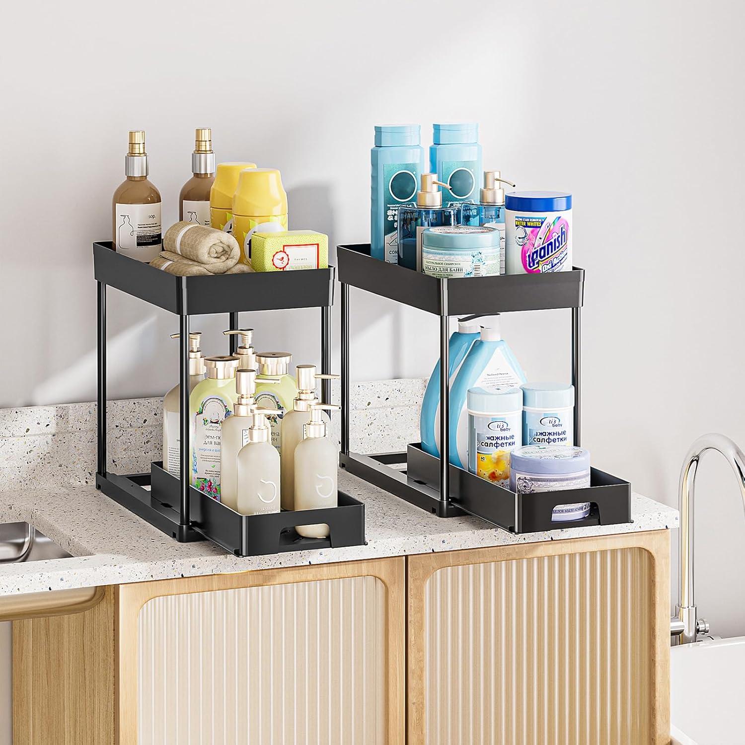 Organizador Bajo Fregadero Delamu 2 Niveles Negro 38.67x22.66 cm