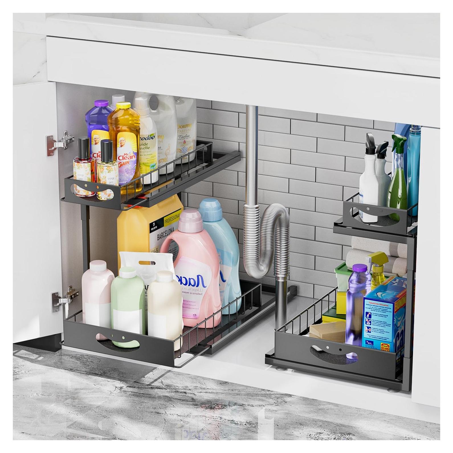 Organizador Bajo Fregadero JAQ, Estante Deslizante 2 Niveles Negro