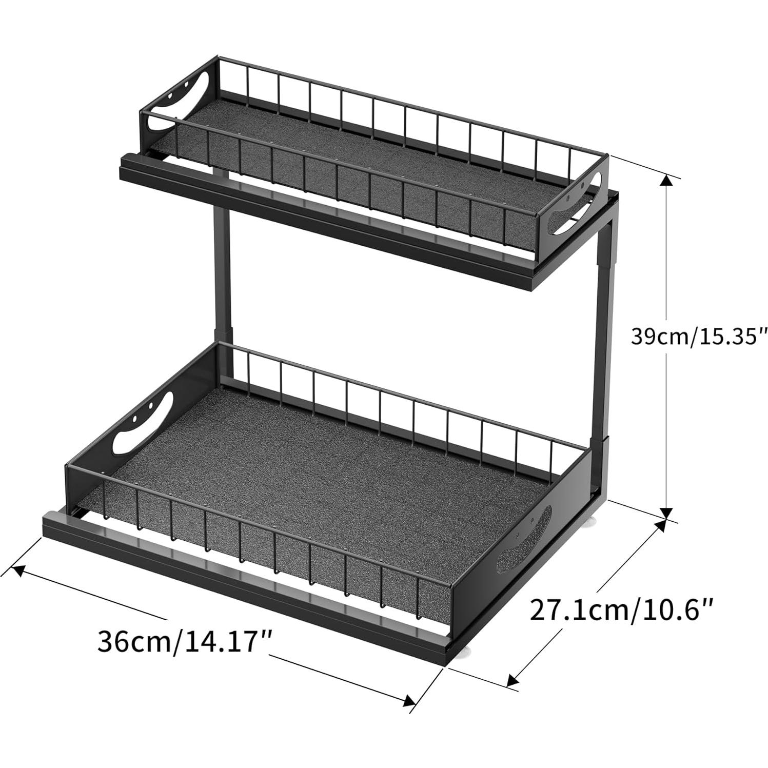 Organizador Bajo Fregadero JAQ, Estante Deslizante 2 Niveles Negro