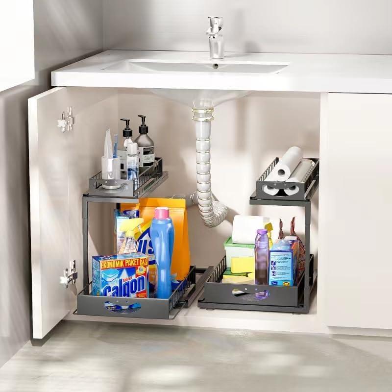 Organizador Bajo Fregadero JAQ, Estante Deslizante 2 Niveles Negro