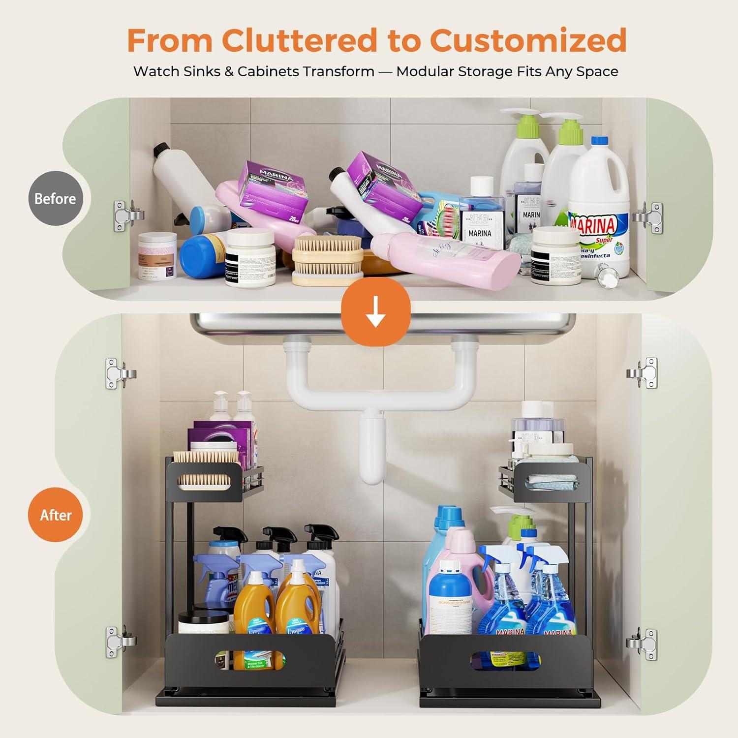 Organizador Deslizante de Metal Delamu 2 Niveles Negro