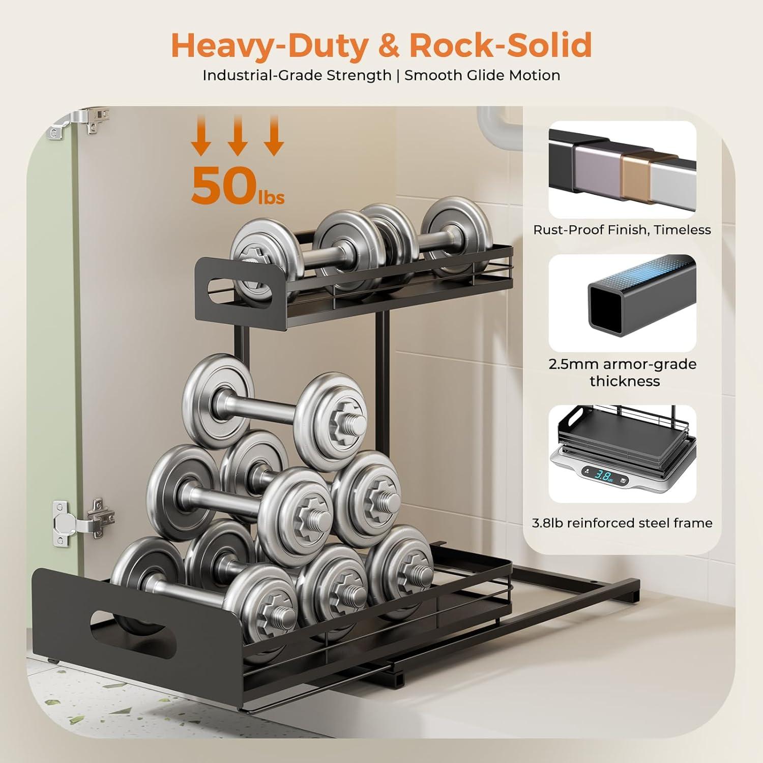 Organizador Deslizante de Metal Delamu 2 Niveles Negro